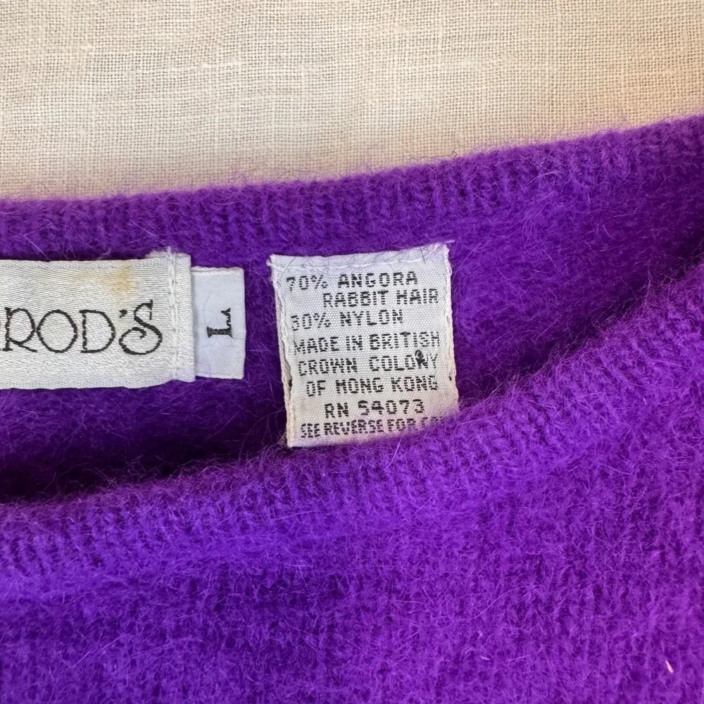 JARRODS Purple Angora Rabbit Hair Blend Crew Neck Pullover Sweater Size L - Picture 3 of 7